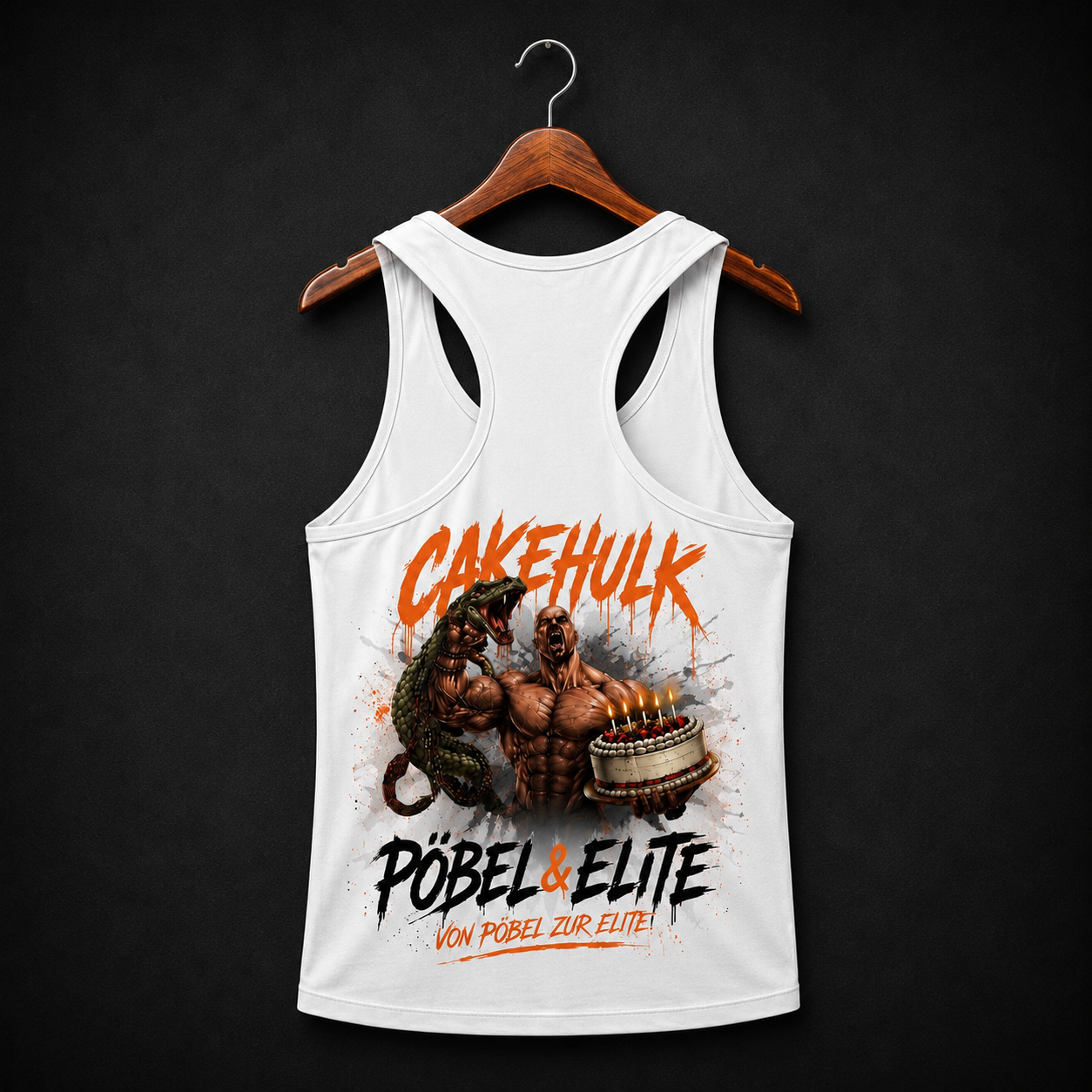 Muskelshirt – Weiß „CAKEHULK – PÖBEL & ELITE“