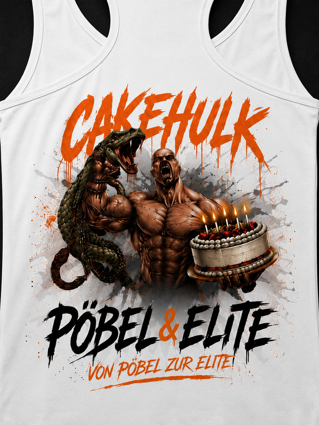 Muskelshirt – Weiß „CAKEHULK – PÖBEL & ELITE“